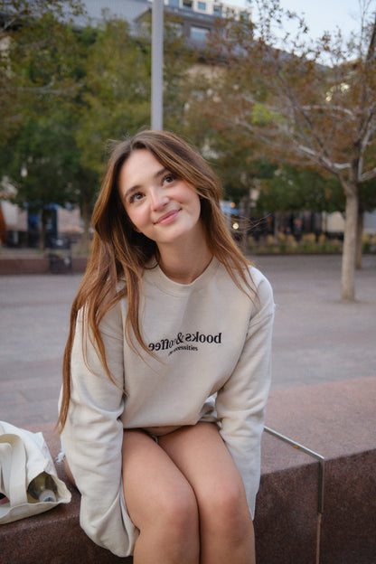 books & coffee the necessities embroidered crewneck