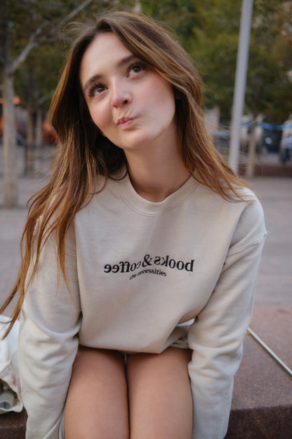 books & coffee the necessities embroidered crewneck