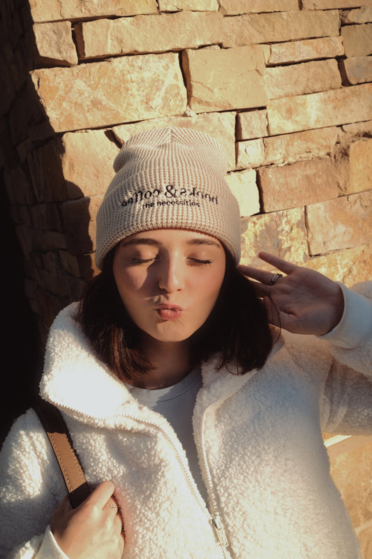 books & coffee waffle beanie